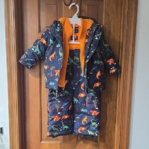 3 Piece Kids Dinosaur Snowsuit with Orange Lining